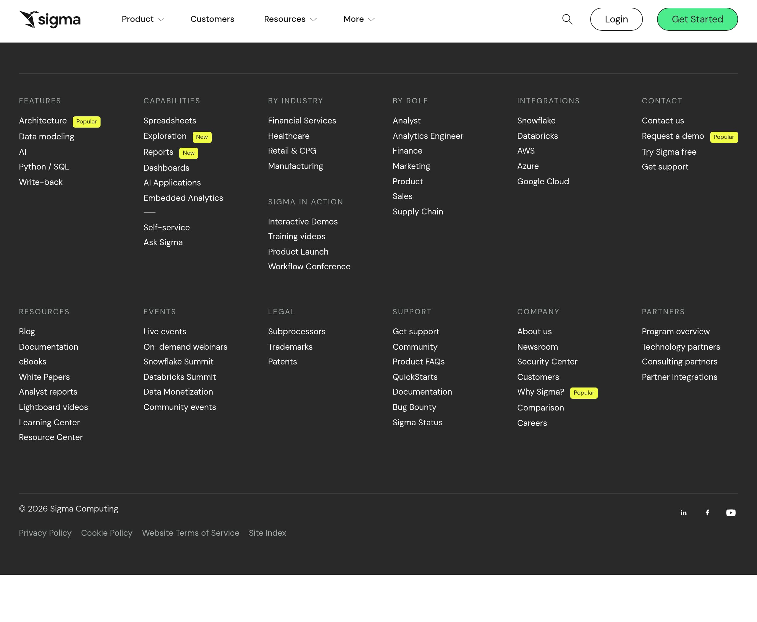 Sigma Computing – Footer screenshot Footer – Sigma Computing website breakdown