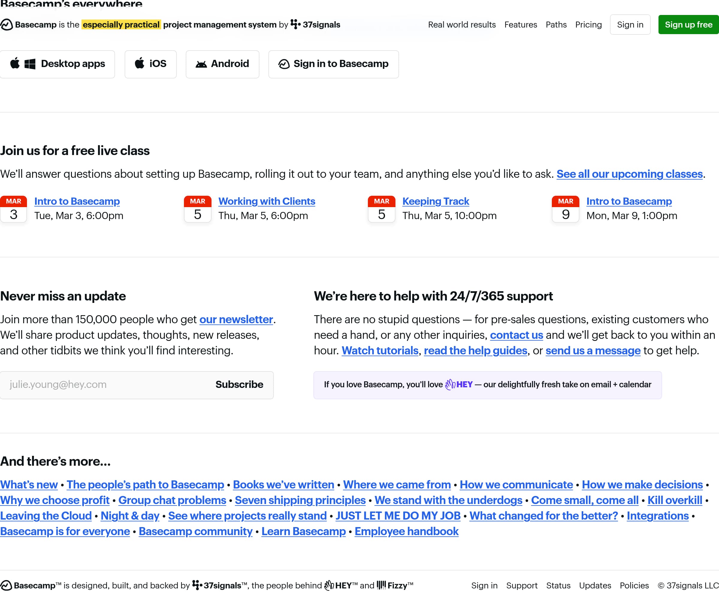 Basecamp – Footer screenshot Footer – Basecamp website breakdown