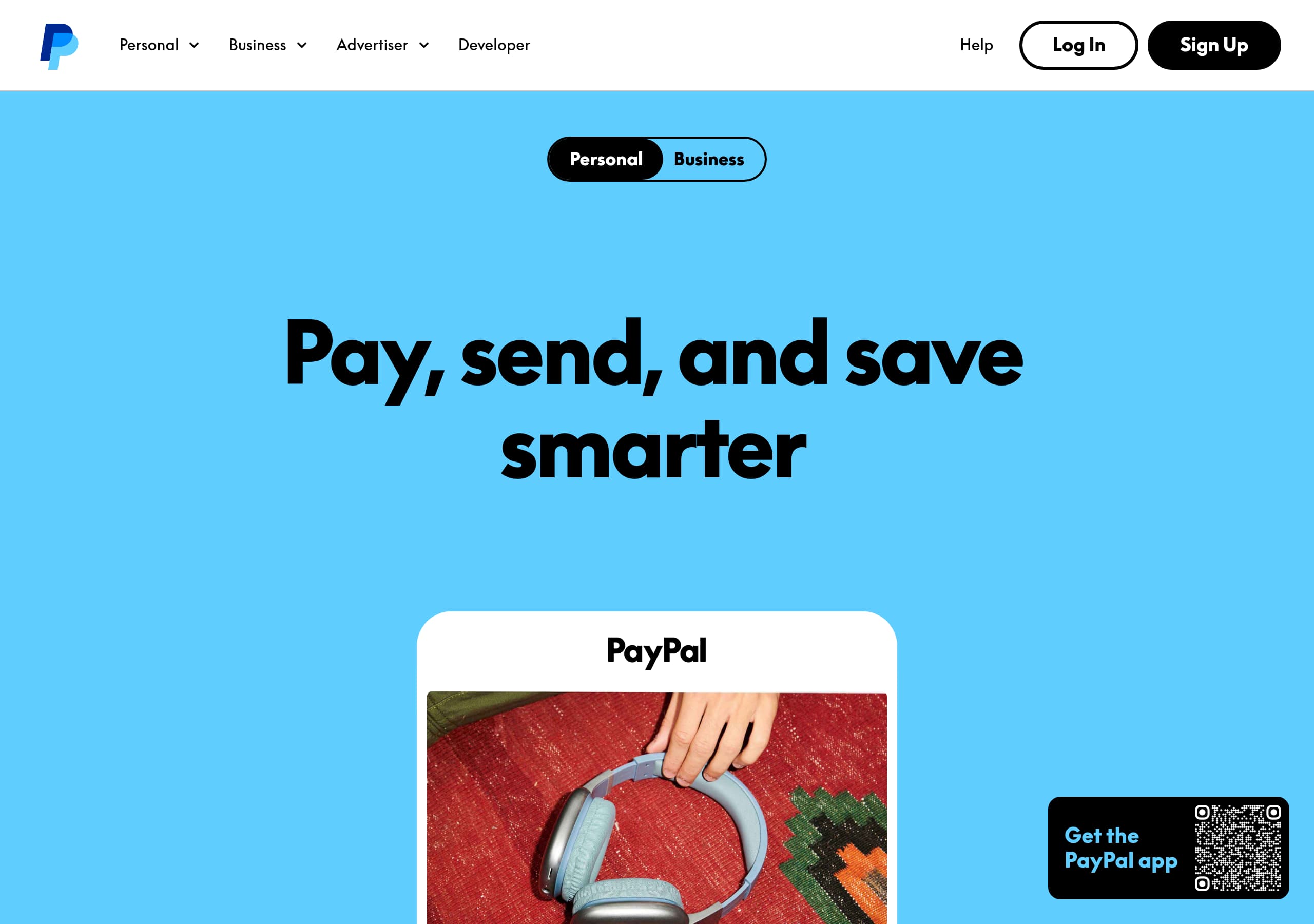 PayPal homepage – Website breakdown screenshot Homepage of PayPal marketing site – hero and above-the-fold content