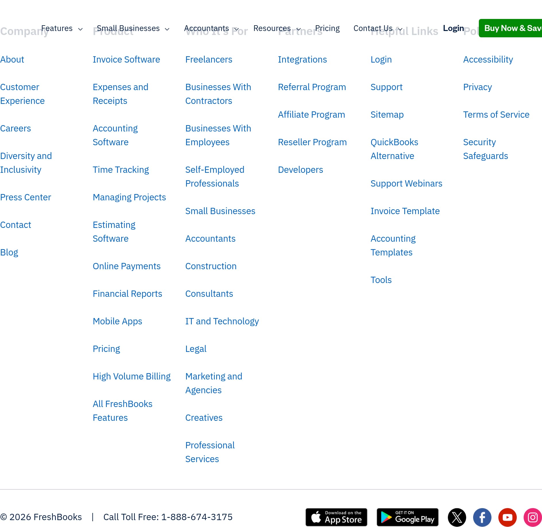 FreshBooks – Footer screenshot Footer – FreshBooks website breakdown