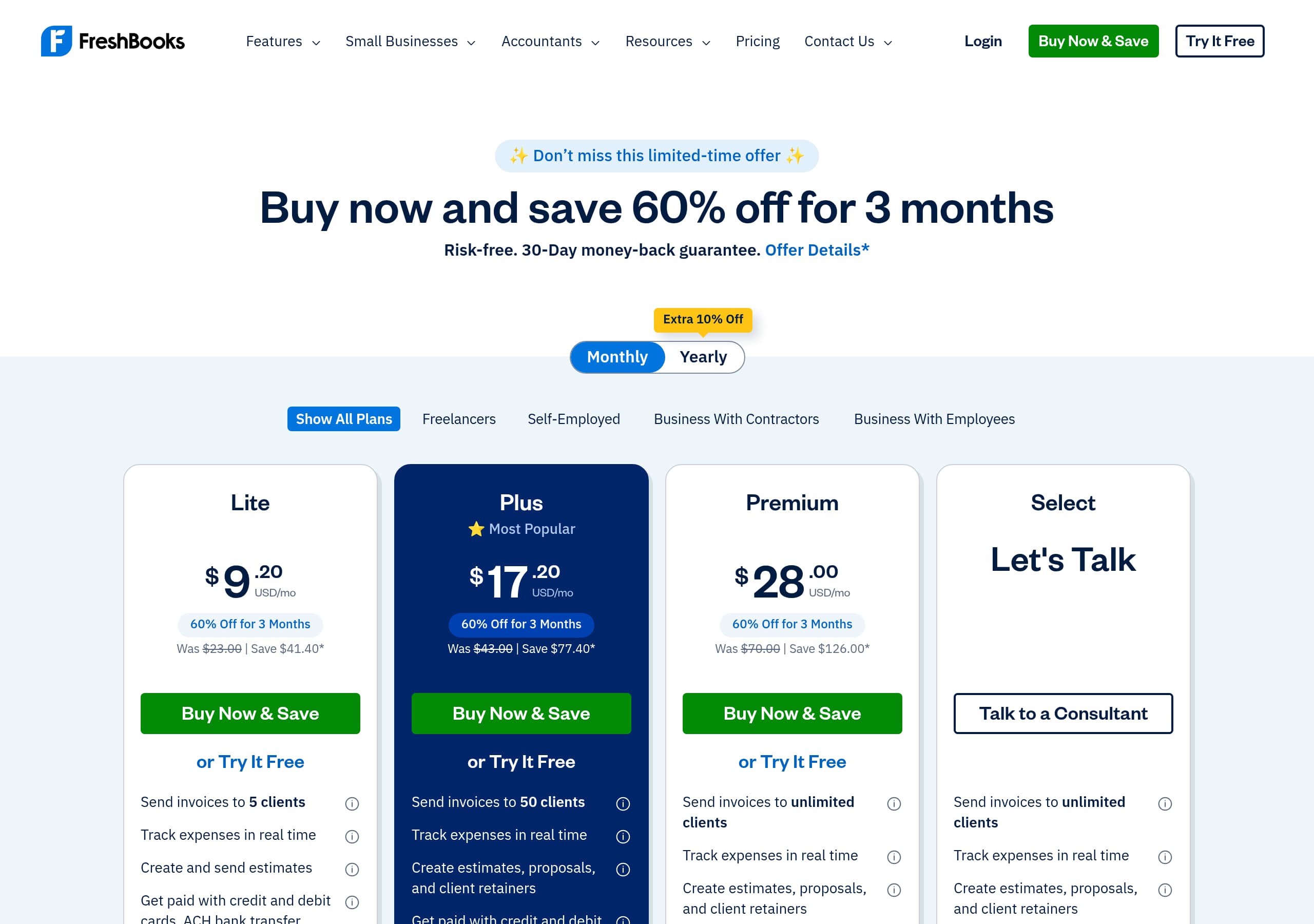 FreshBooks – Pricing screenshot Pricing – FreshBooks website breakdown