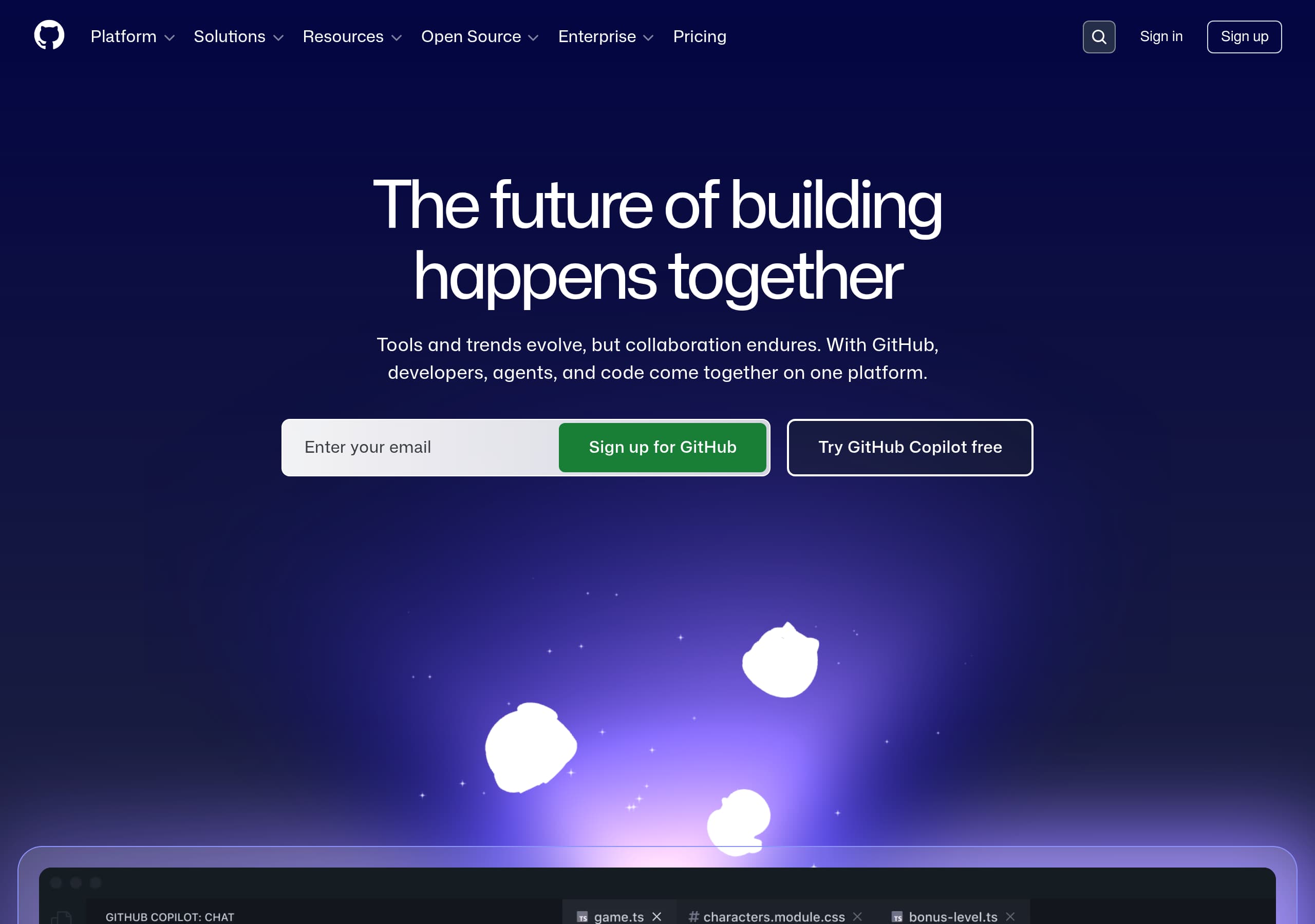 GitHub homepage – Website breakdown screenshot Homepage of GitHub marketing site – hero and above-the-fold content