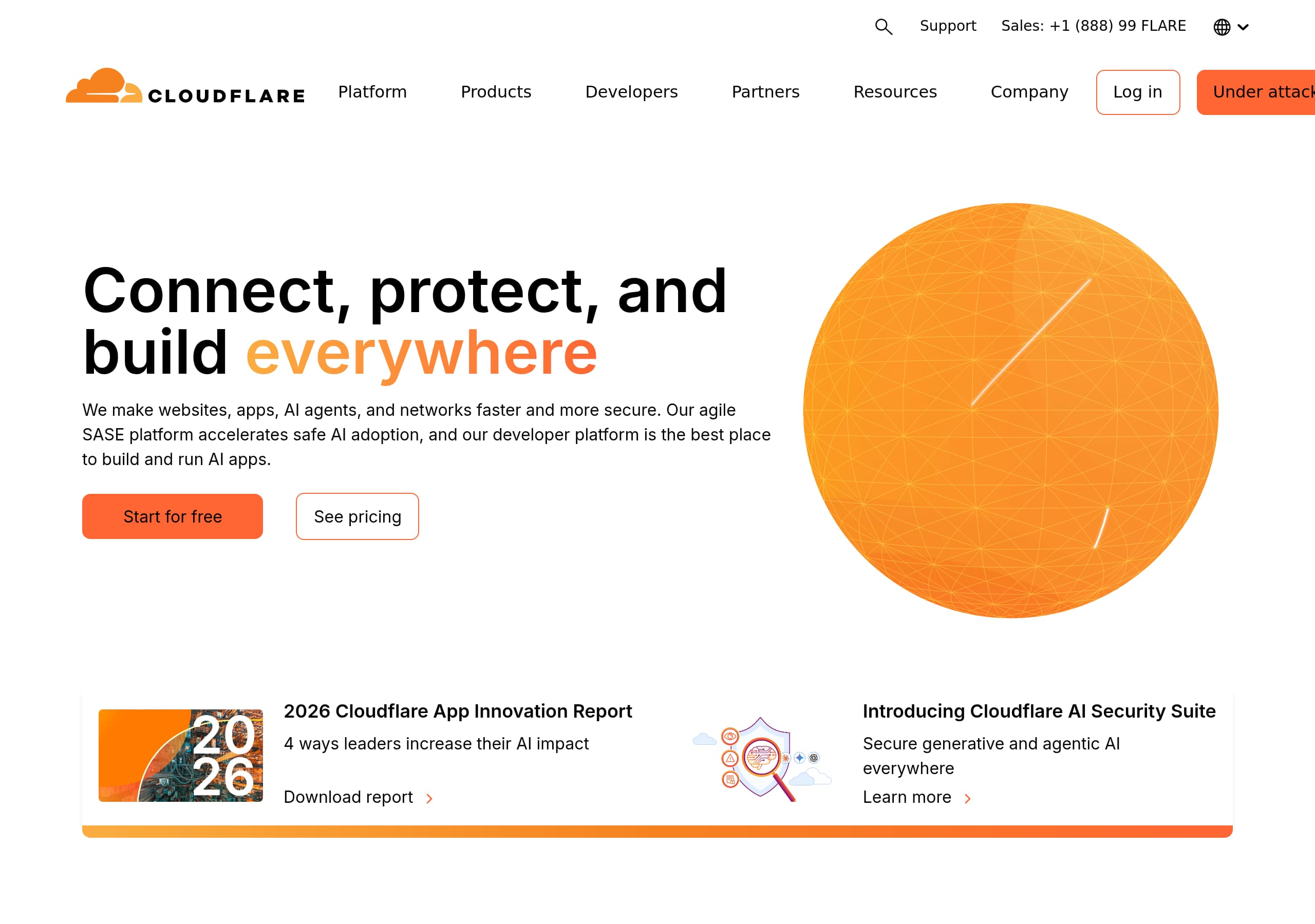 Cloudflare homepage – Website breakdown screenshot Homepage of Cloudflare marketing site – hero and above-the-fold content
