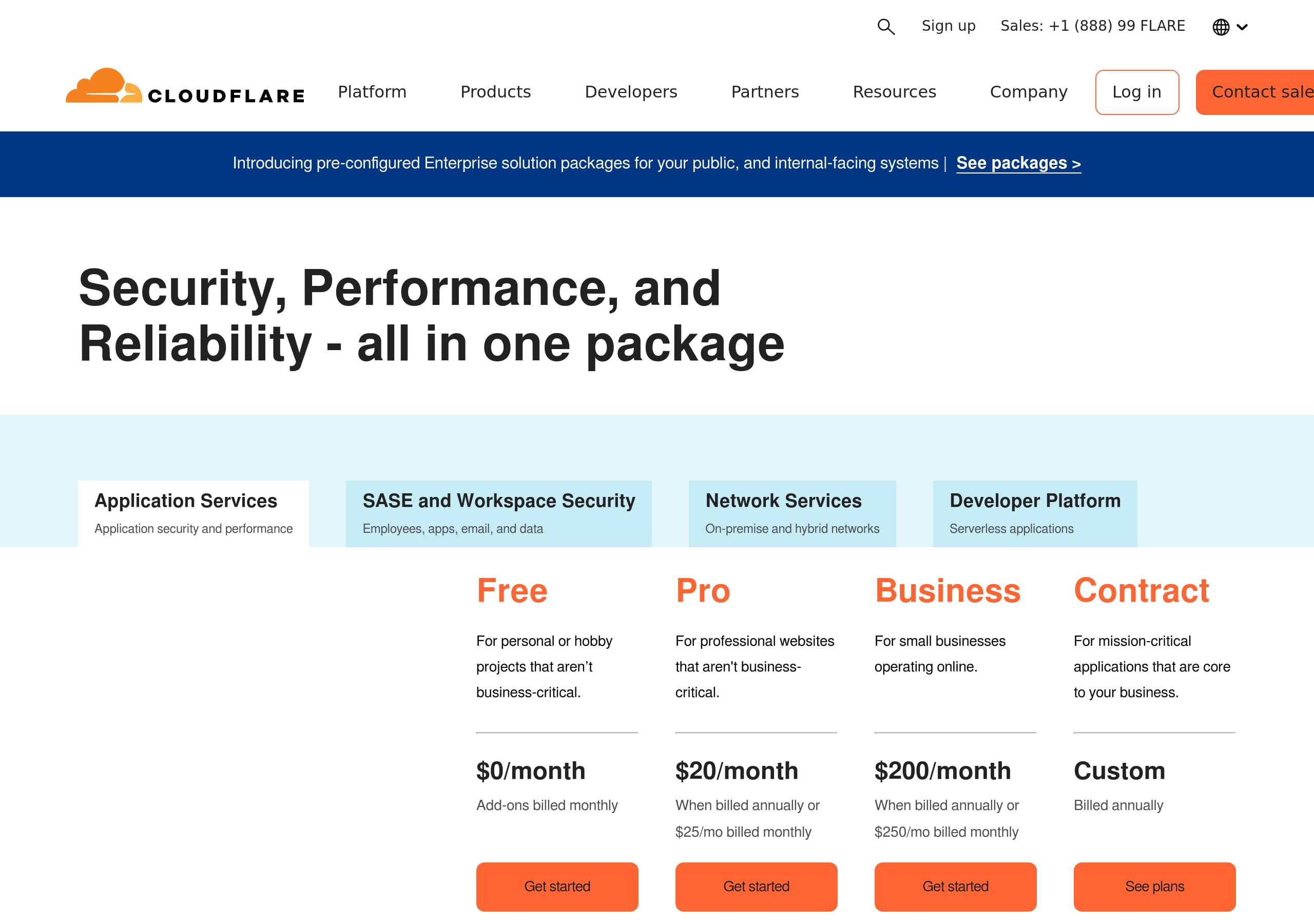 Cloudflare – Pricing screenshot Pricing – Cloudflare website breakdown