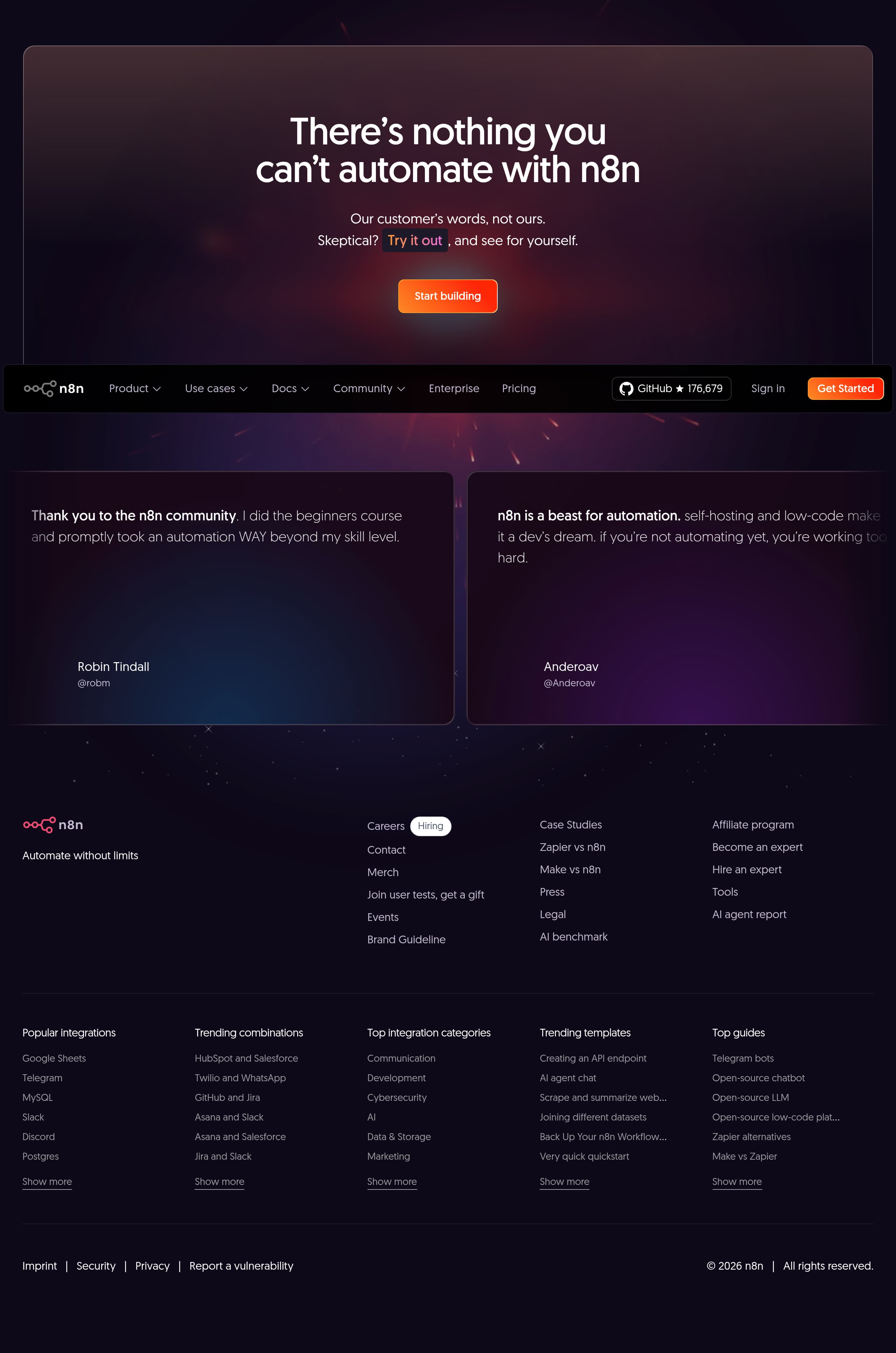 n8n – Footer screenshot Footer – n8n website breakdown