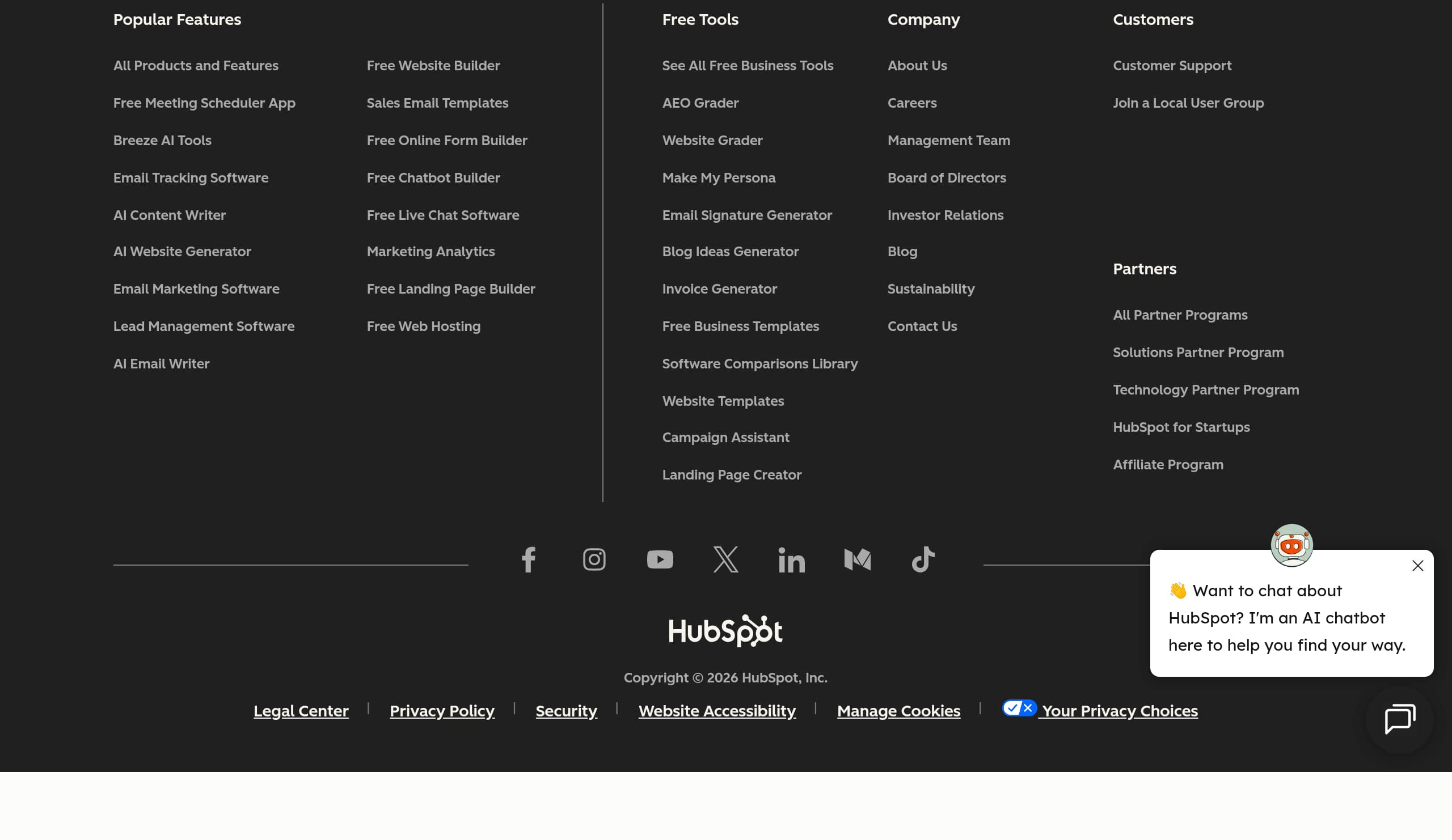 HubSpot – Footer screenshot Footer – HubSpot website breakdown