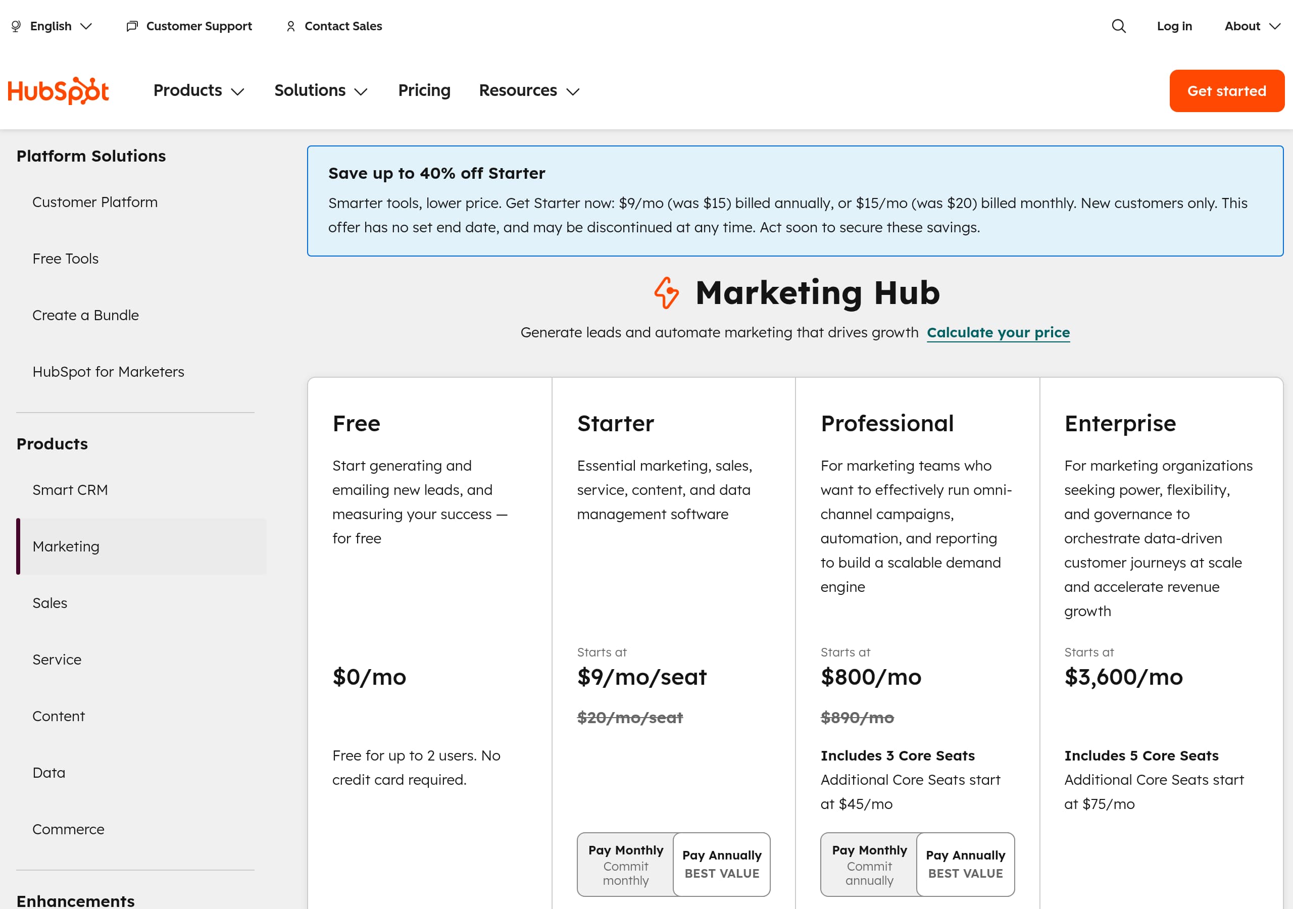 HubSpot – Pricing screenshot Pricing – HubSpot website breakdown