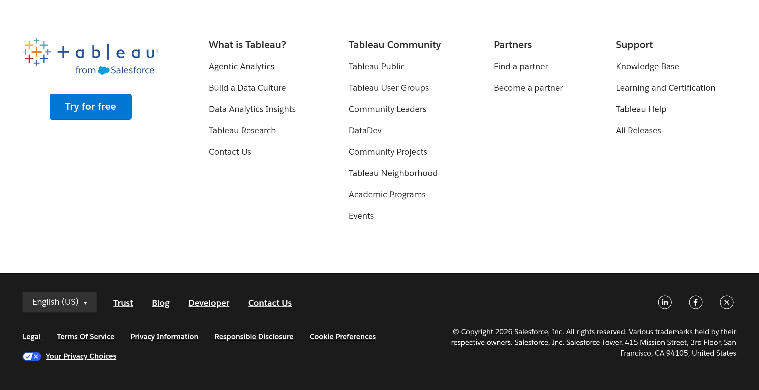 Tableau – Footer screenshot Footer – Tableau website breakdown