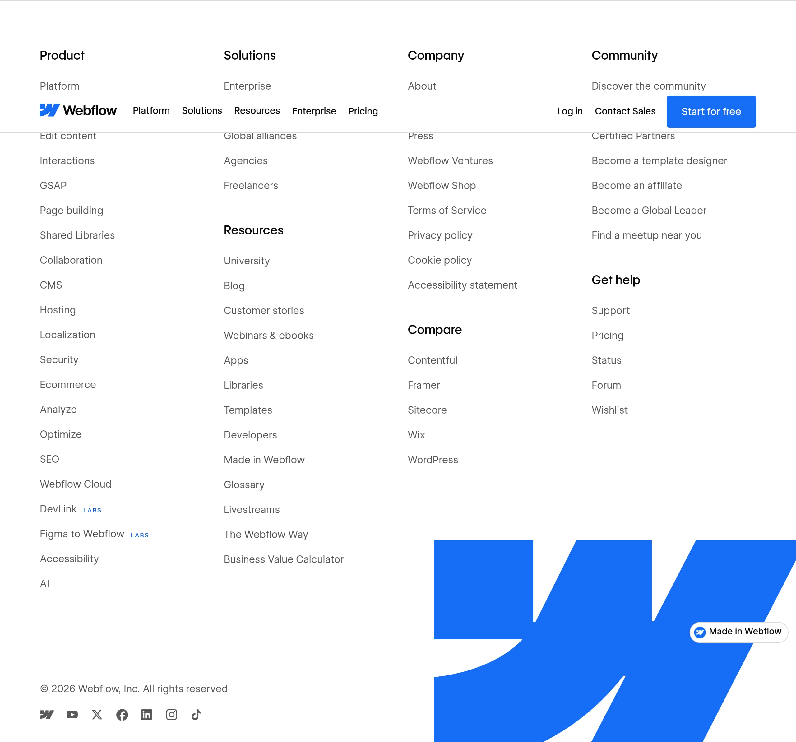 Webflow – Footer screenshot Footer – Webflow website breakdown