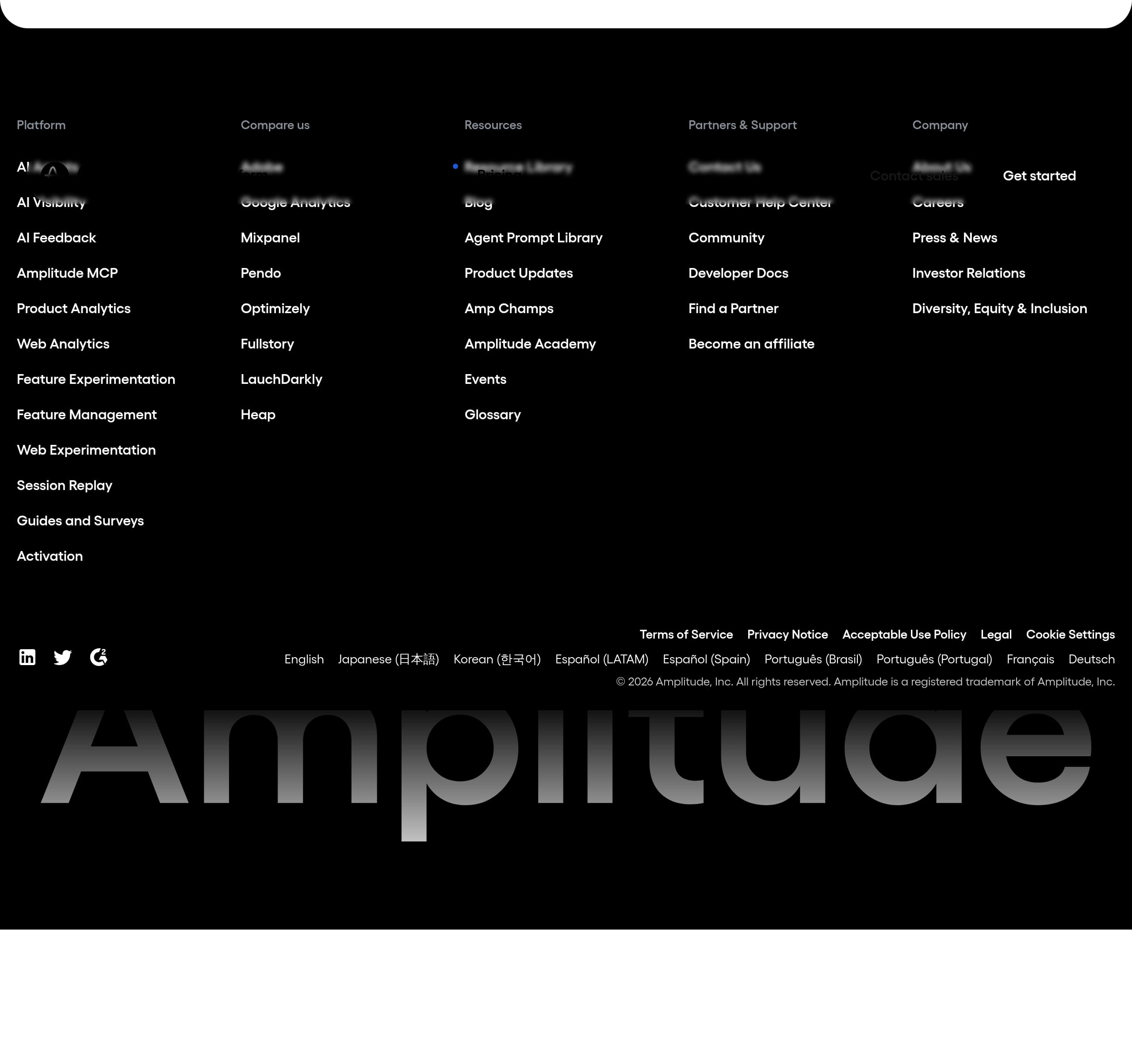Amplitude – Footer screenshot Footer – Amplitude website breakdown